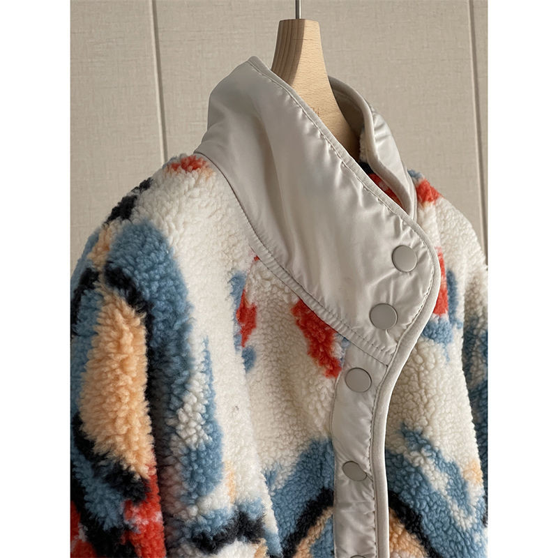 Design Camouflaj Jacquard Îngroșat Cald Polar Fleece Guler în picioare Cardigan Palton Femeie 2023 Toamnă Iarnă