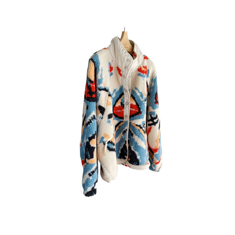 Design Camouflaj Jacquard Îngroșat Cald Polar Fleece Guler în picioare Cardigan Palton Femeie 2023 Toamnă Iarnă