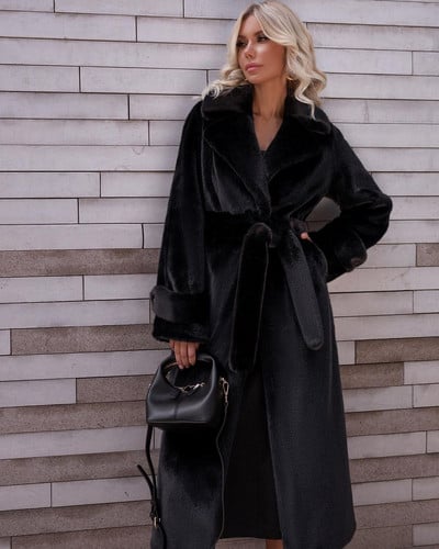 Iarna pentru doamnă, pardesiu cald cu șireturi, pentru femei, îmbrăcăminte exterioară, fleece, cu mânecă lungă, șic, la modă 2022