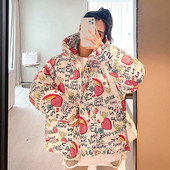 Palton de iarnă imprimat pentru femei 2023, la modă, din bumbac, căptușit, jachetă scurtă cu glugă, pentru femei, îngroșată, caldă, parka, îmbrăcăminte casual