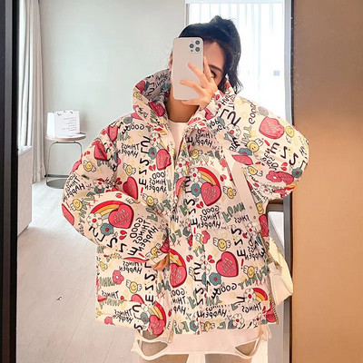 Palton de iarnă imprimat pentru femei 2023, la modă, din bumbac, căptușit, jachetă scurtă cu glugă, pentru femei, îngroșată, caldă, parka, îmbrăcăminte casual