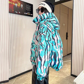 Памучни якета с щампи на цветни графити Дамско зимно дамско яке 2023 г. Късо дамско яке с качулка Улична мода Голям размер Облекло Палто Дамско