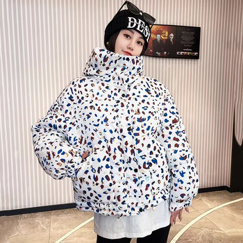 Памучни якета с щампи на цветни графити Дамско зимно дамско яке 2023 г. Късо дамско яке с качулка Улична мода Голям размер Облекло Палто Дамско
