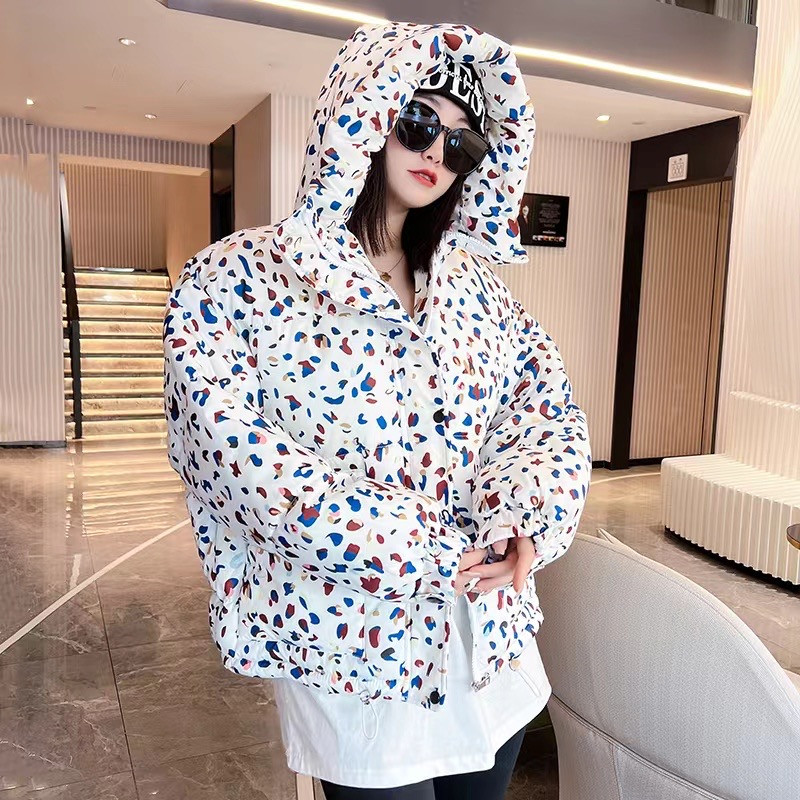 Jachete din bumbac imprimate cu graffiti color, iarna 2023, jachetă scurtă pentru femei, cu glugă, la modă de stradă, haine mari, haine femei