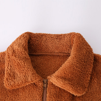 S-3XL 9 цвята с обърната яка с цип и цял ръкав, големи топли палта, едноцветни дамски зимни есенни якета
