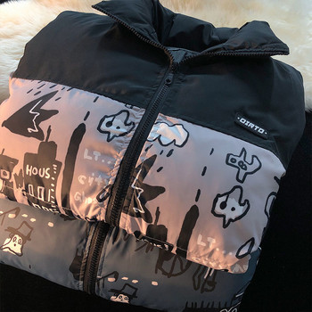 Ново зимно памучно яке с графити с пух Дамско висококачествено удебелено Y2k облекло Двойка Harajuku Street Зимно палто Дамски якета