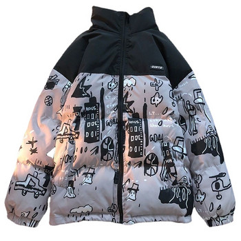 Ново зимно памучно яке с графити с пух Дамско висококачествено удебелено Y2k облекло Двойка Harajuku Street Зимно палто Дамски якета