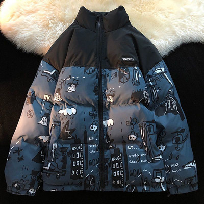 Nauja žieminė grafiti pūkinė medvilninė striukė Moteriška aukštos kokybės pastorinti Y2k drabužiai Pora Harajuku gatvės žieminis paltas Moteriškos striukės
