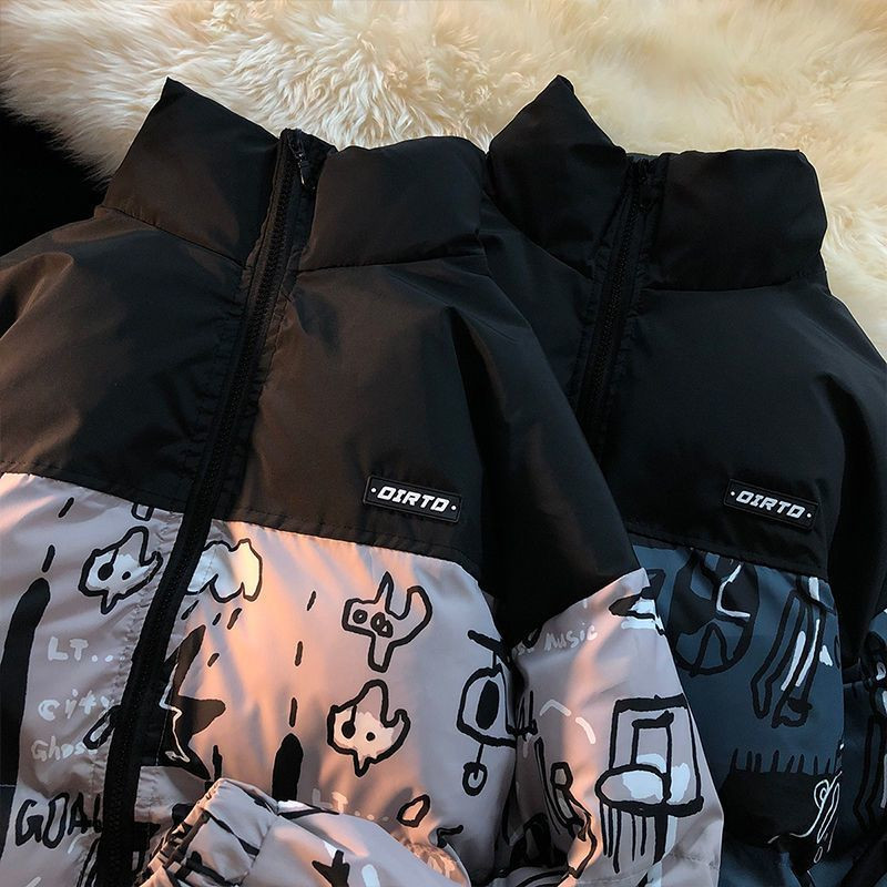 Nauja žieminė grafiti pūkinė medvilninė striukė Moteriška aukštos kokybės pastorinti Y2k drabužiai Pora Harajuku gatvės žieminis paltas Moteriškos striukės