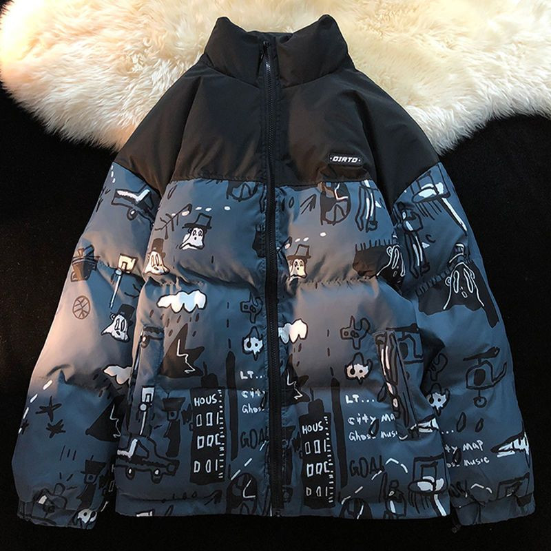 Nauja žieminė grafiti pūkinė medvilninė striukė Moteriška aukštos kokybės pastorinti Y2k drabužiai Pora Harajuku gatvės žieminis paltas Moteriškos striukės