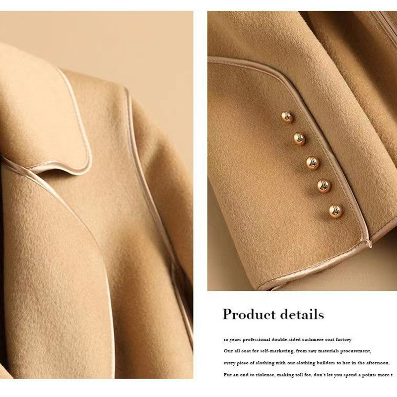 2023 m. Moterų rudens, žiemos naujos mados ir atmosferos korėjietiška versija, plonai prigludęs ir juosmens apvyniotas vilnonis dvipusis aksominis paltas