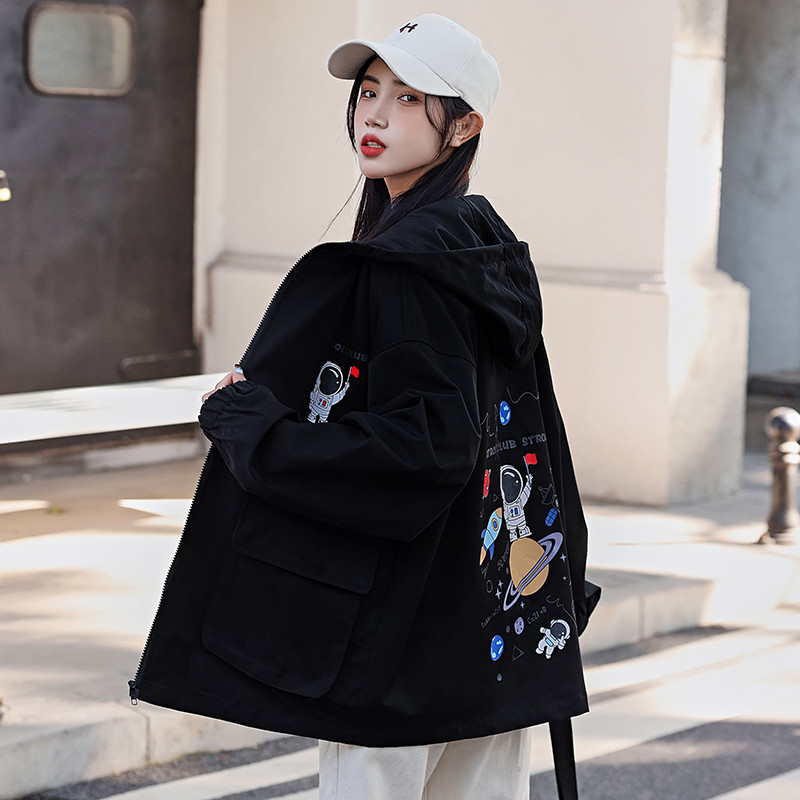 Harajuku Style Striukė nuo vėjo Mergaitei Pavasario Rudens Paltai Studentams Laisvi Korėjos Įrankiai Striukės Su gobtuvu Moteriški drabužiai Viršutiniai jp72