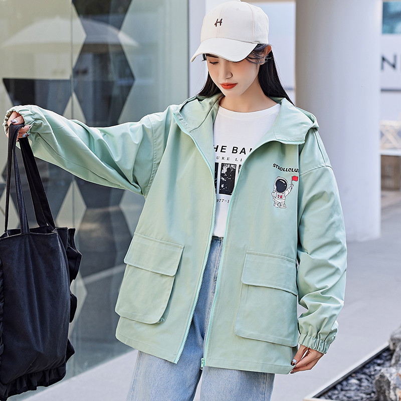 Harajuku Style Striukė nuo vėjo Mergaitei Pavasario Rudens Paltai Studentams Laisvi Korėjos Įrankiai Striukės Su gobtuvu Moteriški drabužiai Viršutiniai jp72