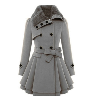 Χειμερινά μπουφάν 5XL Γυναικείο μάλλινο παλτό Γυναικείο αντιανεμικό ζεστό πανωφόρι Κλείσιμο με κουμπιά Ασύμμετρη μανδύα στρίφωμα Abrigos Mujer