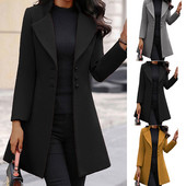 Jachetă lungă Palton de lână Pardesiu Blazer Trench Culoare uni Elegant Rever Slim Fit Casual All Button