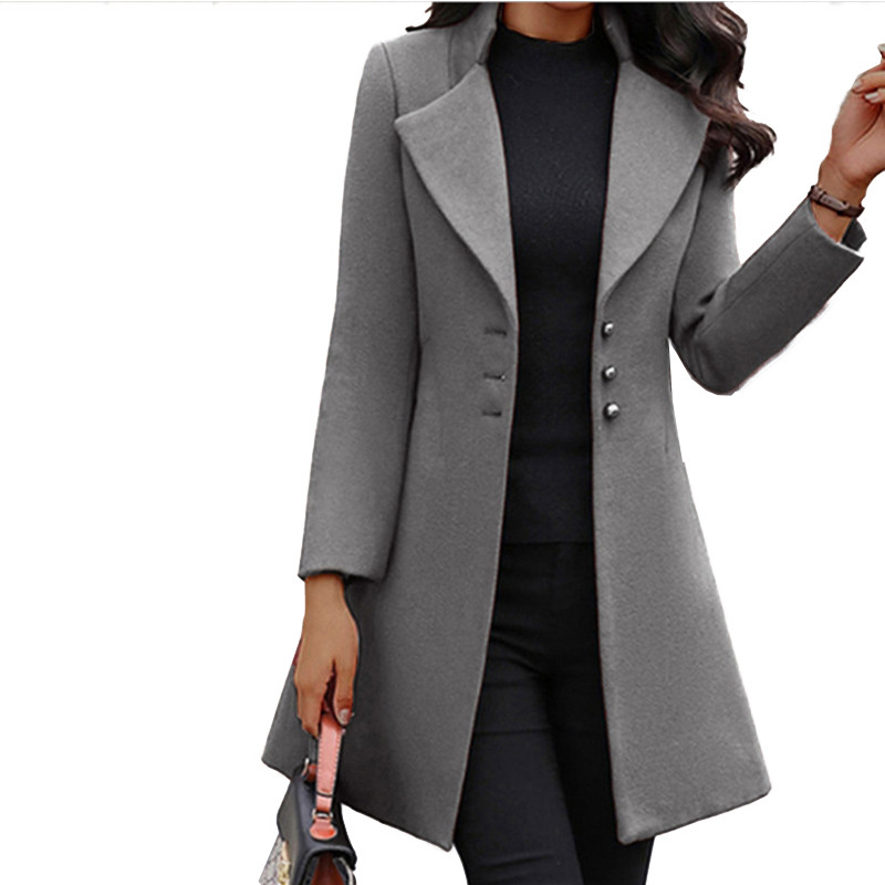 Jachetă lungă Palton de lână Pardesiu Blazer Trench Culoare uni Elegant Rever Slim Fit Casual All Button