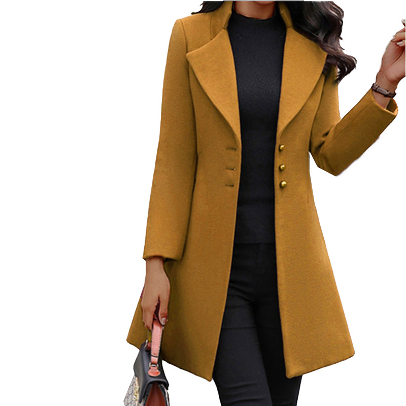 Jachetă lungă Palton de lână Pardesiu Blazer Trench Culoare uni Elegant Rever Slim Fit Casual All Button