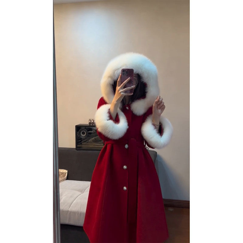 2023, toamnă și iarnă, pentru femei, de Anul Nou, de Crăciun, roșu, haină de război, cu glugă, lejeră și confortabilă, haină mică, parfumată, de lână.