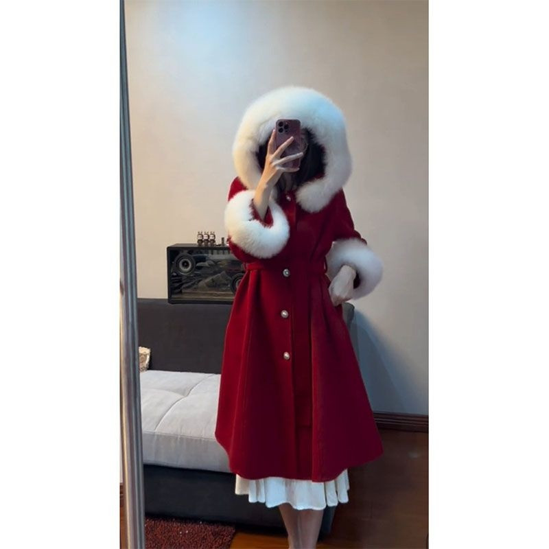 2023, toamnă și iarnă, pentru femei, de Anul Nou, de Crăciun, roșu, haină de război, cu glugă, lejeră și confortabilă, haină mică, parfumată, de lână.