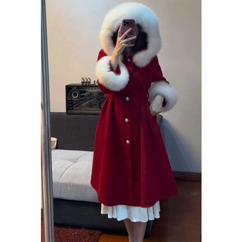 2023, toamnă și iarnă, pentru femei, de Anul Nou, de Crăciun, roșu, haină de război, cu glugă, lejeră și confortabilă, haină mică, parfumată, de lână.
