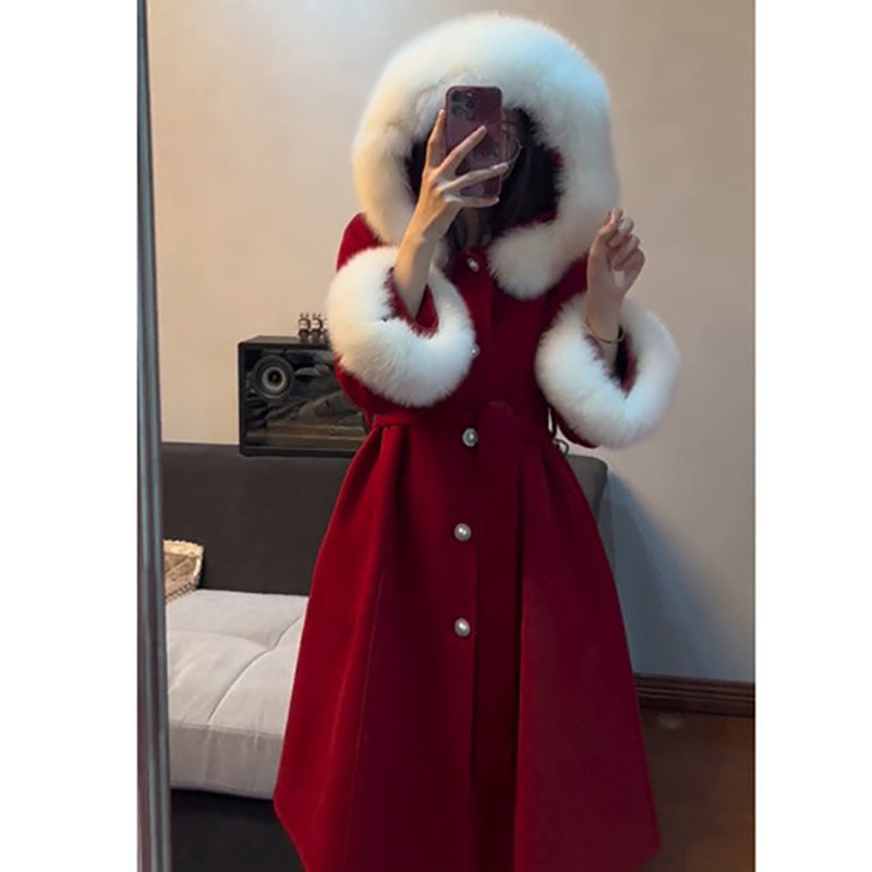 2023, toamnă și iarnă, pentru femei, de Anul Nou, de Crăciun, roșu, haină de război, cu glugă, lejeră și confortabilă, haină mică, parfumată, de lână.