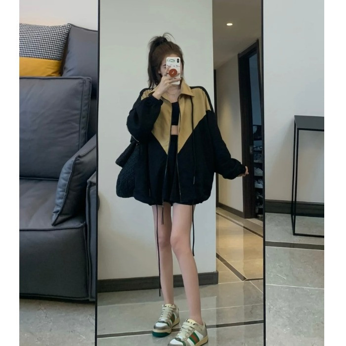 Alkalmi Splicing Baseball egyenruha kabát Női ruházat Tavaszi őszi kabátok 2022 Új koreai hosszú ujjú dzsekik Felsők JP411