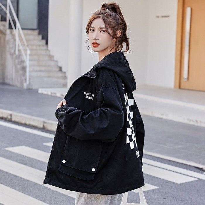 Jachetă de lucru ocazională, primăvară, toamnă, 2022, jachetă de vânt cu glugă, nouă pentru studenți, pentru îmbrăcăminte pentru femei, îmbrăcăminte exterioară pentru fete p53