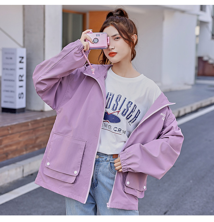 Jachetă de lucru ocazională, primăvară, toamnă, 2022, jachetă de vânt cu glugă, nouă pentru studenți, pentru îmbrăcăminte pentru femei, îmbrăcăminte exterioară pentru fete p53