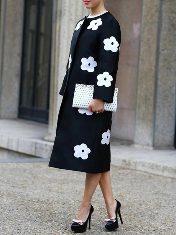 „Lemongor“ stilingas, gėlėmis margintas, vidutinio ilgio paltas, 2023 m. pavasario rudens, ilgomis rankovėmis, elegantiškas viršutinis drabužis moterims