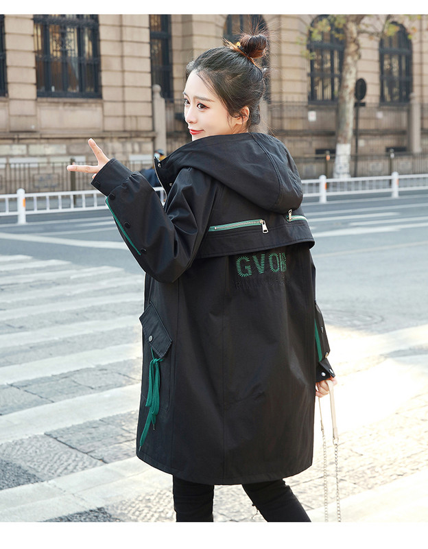 Veste de vânt la modă Îmbrăcăminte exterioară cu glugă 2022, primăvară toamnă, jachete negre cu buzunar largi, haine pentru femei P54