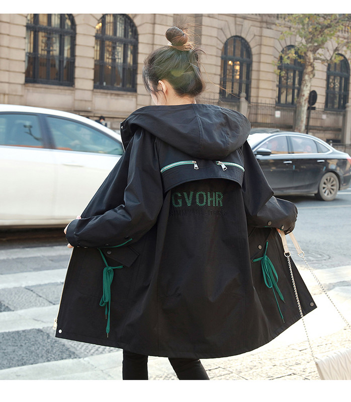 Veste de vânt la modă Îmbrăcăminte exterioară cu glugă 2022, primăvară toamnă, jachete negre cu buzunar largi, haine pentru femei P54