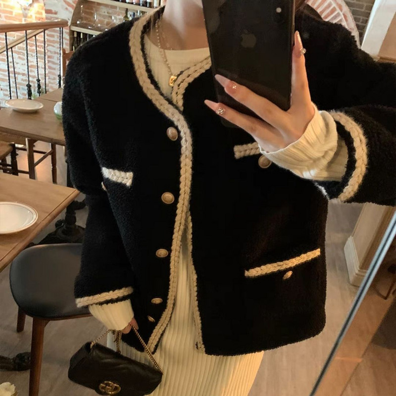 Rudens žiemos raudona avinėlio striukė Moteriškas dirbtinis kailis Integruoti švarkai Moteriški viršutiniai drabužiai Korėjos moteriški paltai 2023 m. Manteau Femme