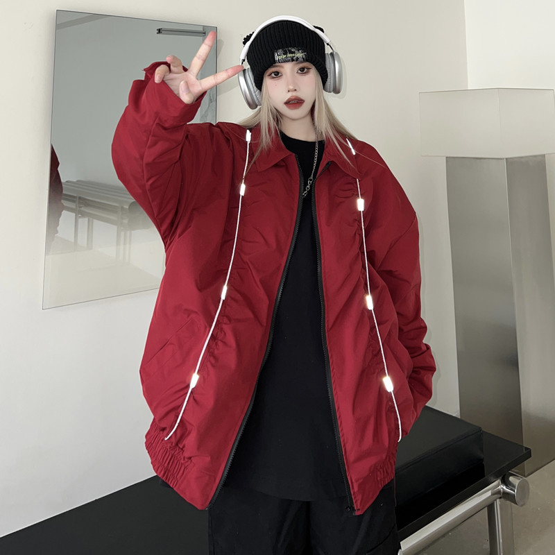 Jachete pentru industrie grea cu dungi reflectorizante de stradă Îmbrăcăminte de damă Mantouri de primăvară toamnă 2023 noi jachete bombe largi retro jp718