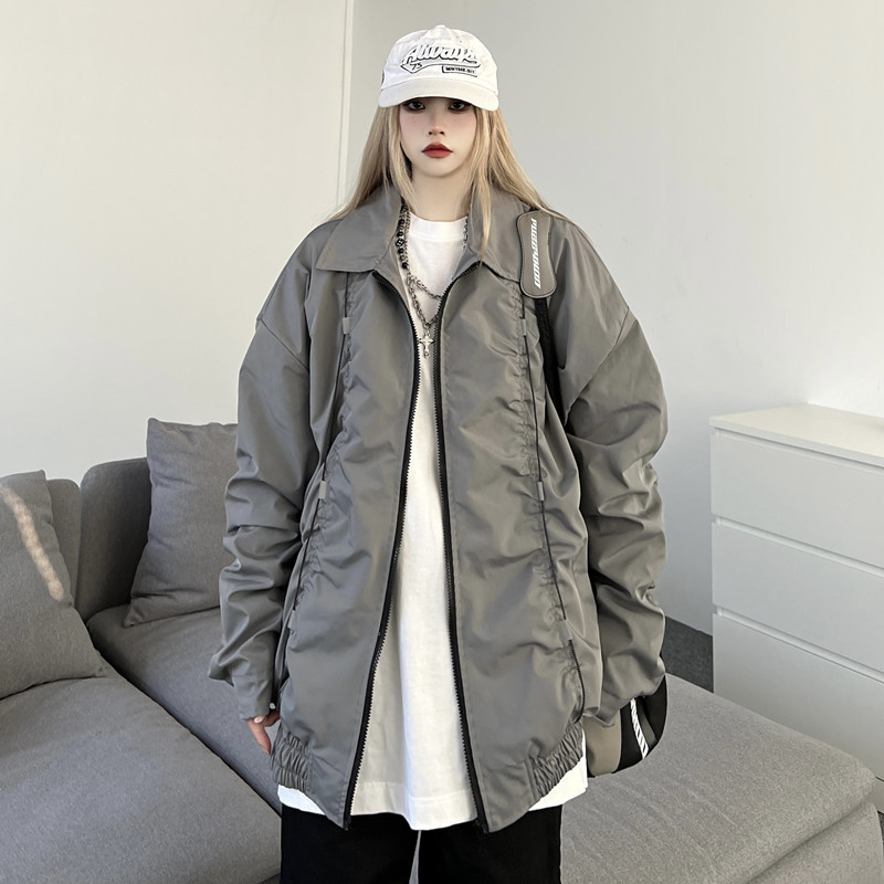 Jachete pentru industrie grea cu dungi reflectorizante de stradă Îmbrăcăminte de damă Mantouri de primăvară toamnă 2023 noi jachete bombe largi retro jp718