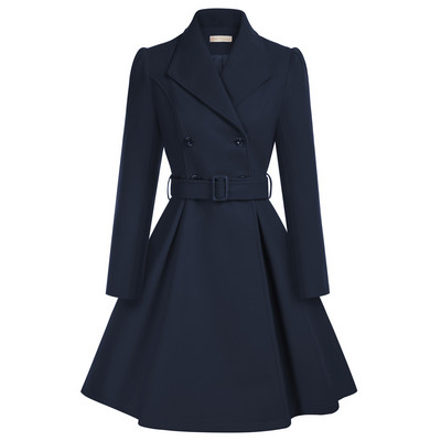 Belle Poque Rochie la două piept pentru femei Jachetă de iarnă Trench cu centură Retro guler cu rever Amestec de lână Îmbrăcăminte exterioară A30