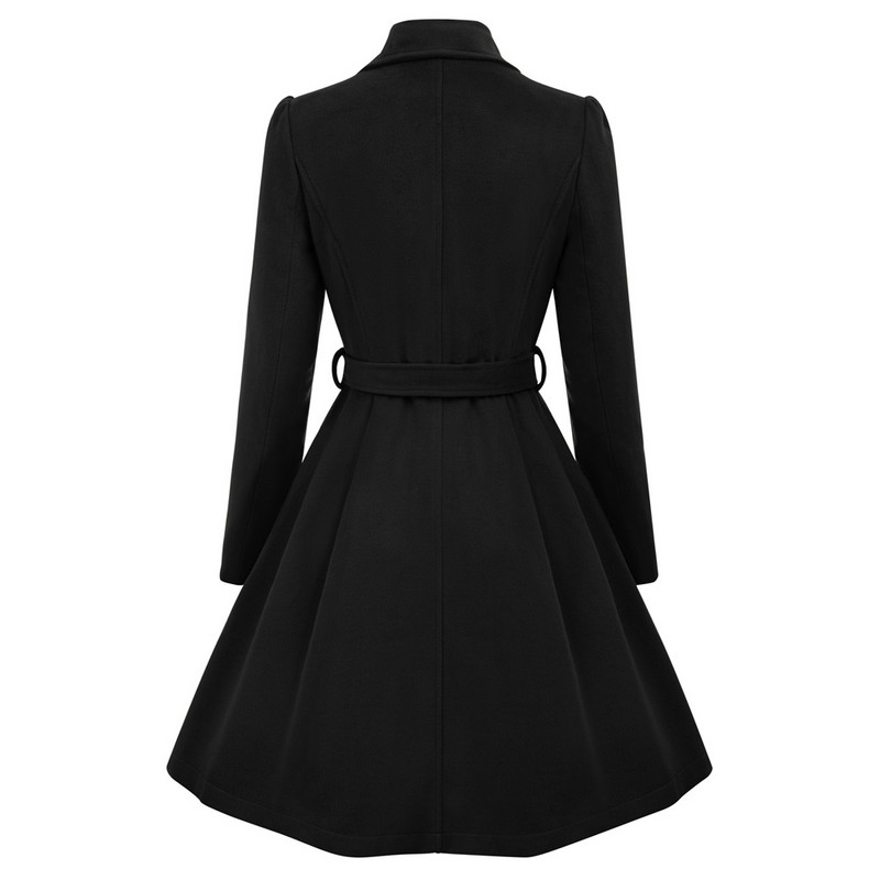 Belle Poque Rochie la două piept pentru femei Jachetă de iarnă Trench cu centură Retro guler cu rever Amestec de lână Îmbrăcăminte exterioară A30