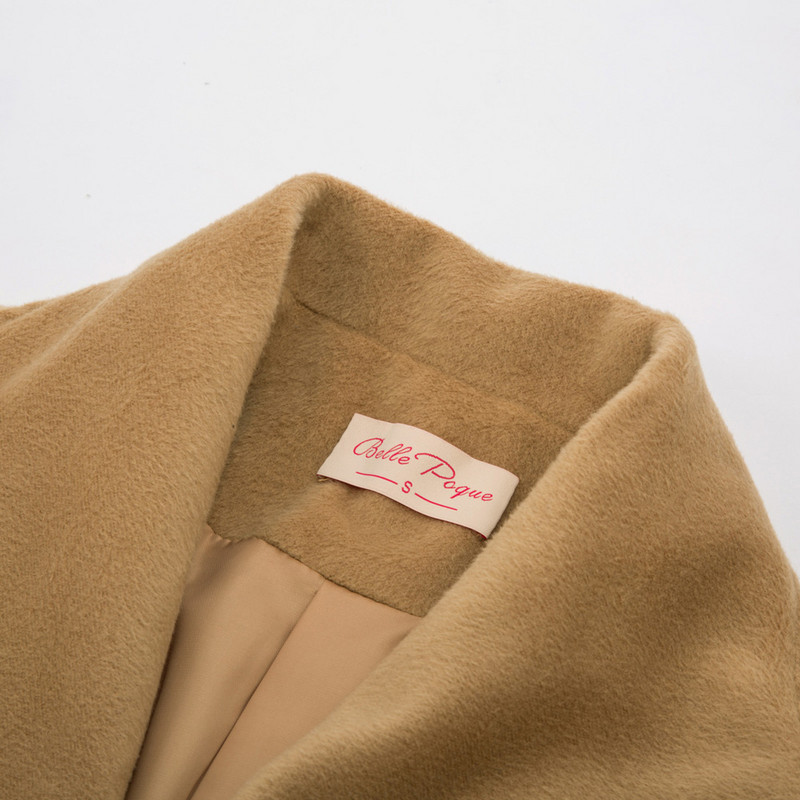 Belle Poque Rochie la două piept pentru femei Jachetă de iarnă Trench cu centură Retro guler cu rever Amestec de lână Îmbrăcăminte exterioară A30