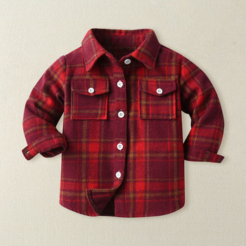 Παλτό παλτό για αγόρια για κορίτσια, καρό μακρυμάνικο, παιδικά μπλουζάκια με κουμπιά με κουμπιά για κορίτσια ή αγόρια