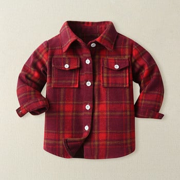 Παλτό παλτό για αγόρια για κορίτσια, καρό μακρυμάνικο, παιδικά μπλουζάκια με κουμπιά με κουμπιά για κορίτσια ή αγόρια