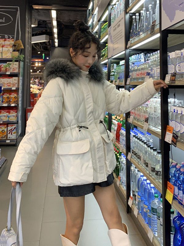 2023 Jachete de puf de iarnă pentru femei cu guler mare de blană Parka caldă la modă Jachetă puf cu glugă Mantoane cu buzunar mare pardesiu căptușit pentru femei