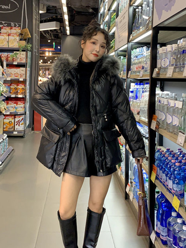 2023 Jachete de puf de iarnă pentru femei cu guler mare de blană Parka caldă la modă Jachetă puf cu glugă Mantoane cu buzunar mare pardesiu căptușit pentru femei