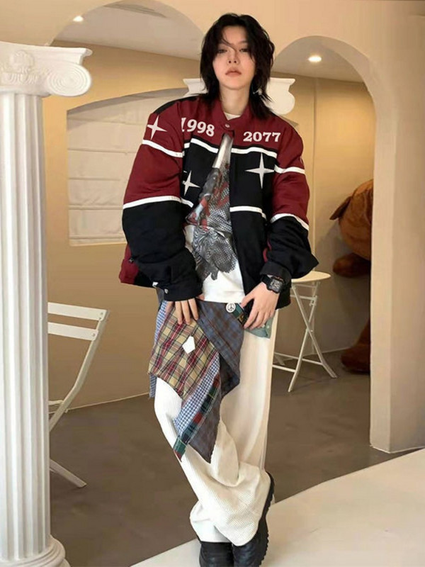 Deeptown American Retro Roșu Racer Jachete Femei Y2k Harajuku Streetwear Vintage Bomber Jacket Ani 2000 Mantouri de cuplu cu fermoar toamna