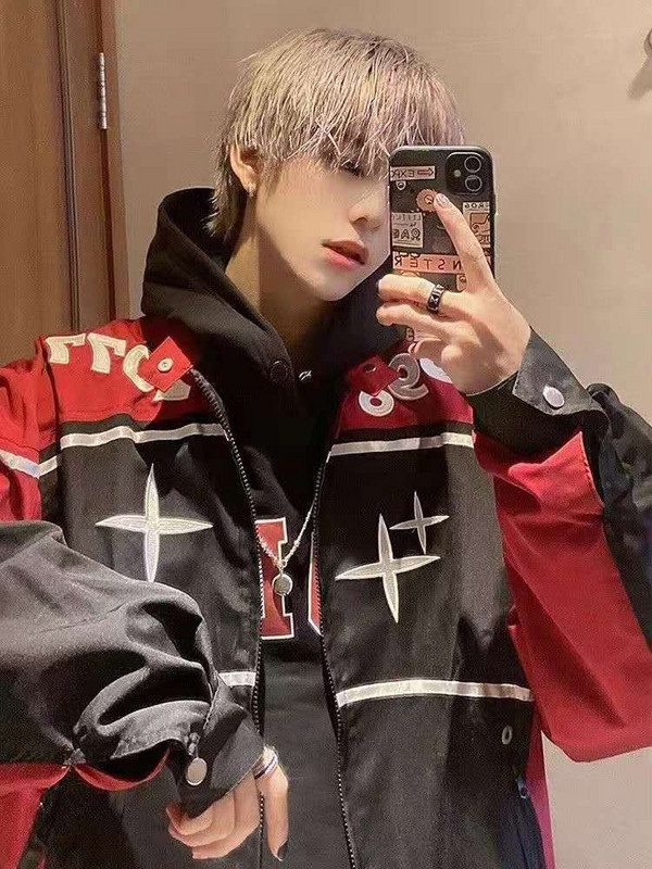 Deeptown American Retro Roșu Racer Jachete Femei Y2k Harajuku Streetwear Vintage Bomber Jacket Ani 2000 Mantouri de cuplu cu fermoar toamna