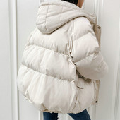 Streetwear Jachetă de iarnă caldă cu glugă supradimensionată pentru femei Parka de culoare uni Mantouri de iarnă casual pentru femei