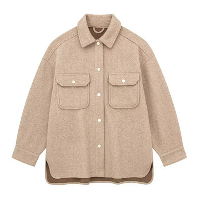 TRAF 2023, toamnă, modă pentru femei, cu mânecă lungă, îmbrăcăminte exterioară șic, topuri, vintage, de culoare uni, buzunare, jachetă cu rever, haină de lână