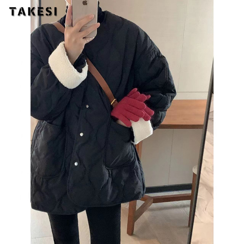 2023, iarnă, epocă, stil simplu, cu un singur piept, jachetă din lână de miel pentru femei, ocazional, haină super caldă, îmbrăcăminte supradimensionată