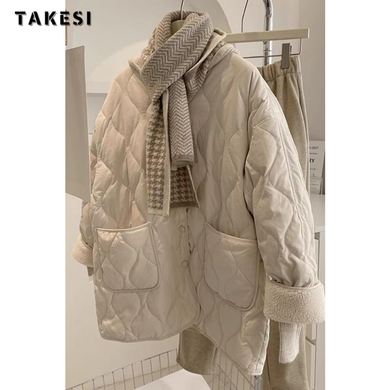 2023, iarnă, epocă, stil simplu, cu un singur piept, jachetă din lână de miel pentru femei, ocazional, haină super caldă, îmbrăcăminte supradimensionată