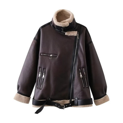 TRAF 2023, jachetă scurtă cu curea pentru femei, haină de vânt, modă retro, caldă, îngroșată, cu mânecă lungă, fermoar, femeie Roupa Street