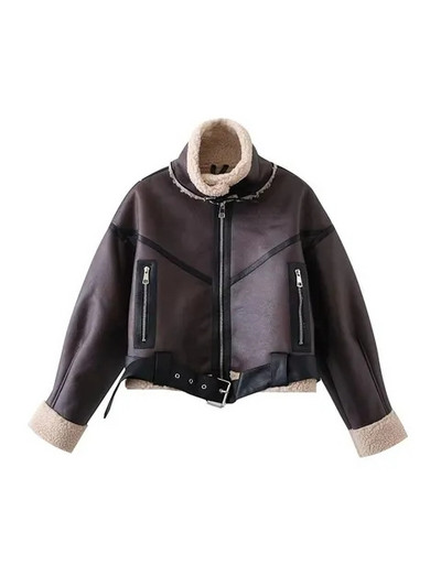 TRAF 2023, jachetă scurtă cu curea pentru femei, haină de vânt, modă retro, caldă, îngroșată, cu mânecă lungă, fermoar, femeie Roupa Street