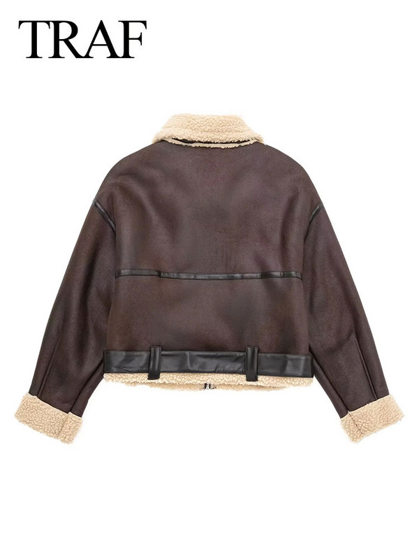 TRAF 2023, jachetă scurtă cu curea pentru femei, haină de vânt, modă retro, caldă, îngroșată, cu mânecă lungă, fermoar, femeie Roupa Street